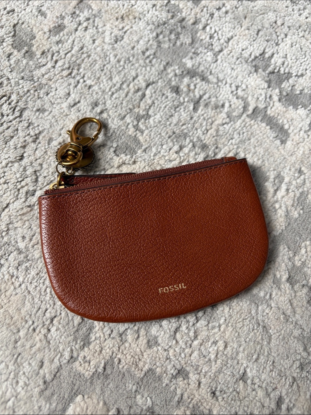 Fossil Chestnut Brown Leather Key Pouch with Gold Hardware